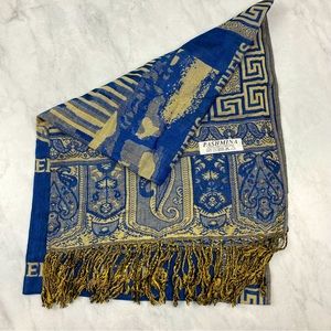 100% Pashmina Athena Greece Print Fringe Tassel Shawl Wrap Cover Up Scarf (NWOT)